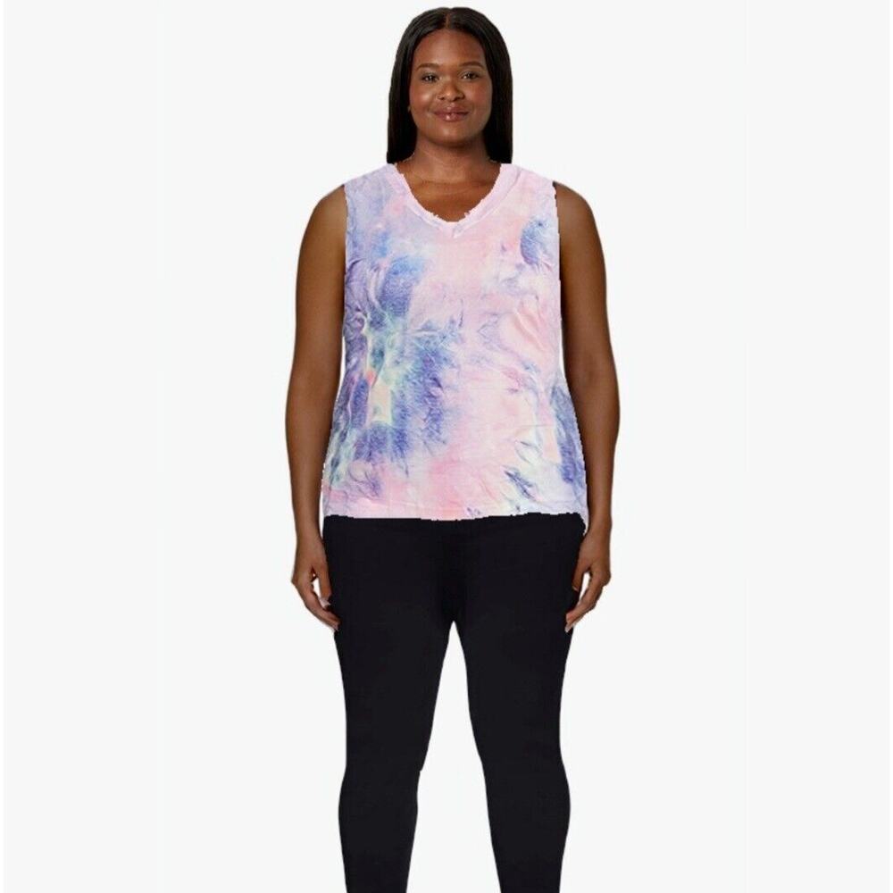 Saukole Women's Sleeveless Tank Top Yoga Workout Shirt Tie-dye Loose Fit 2XL